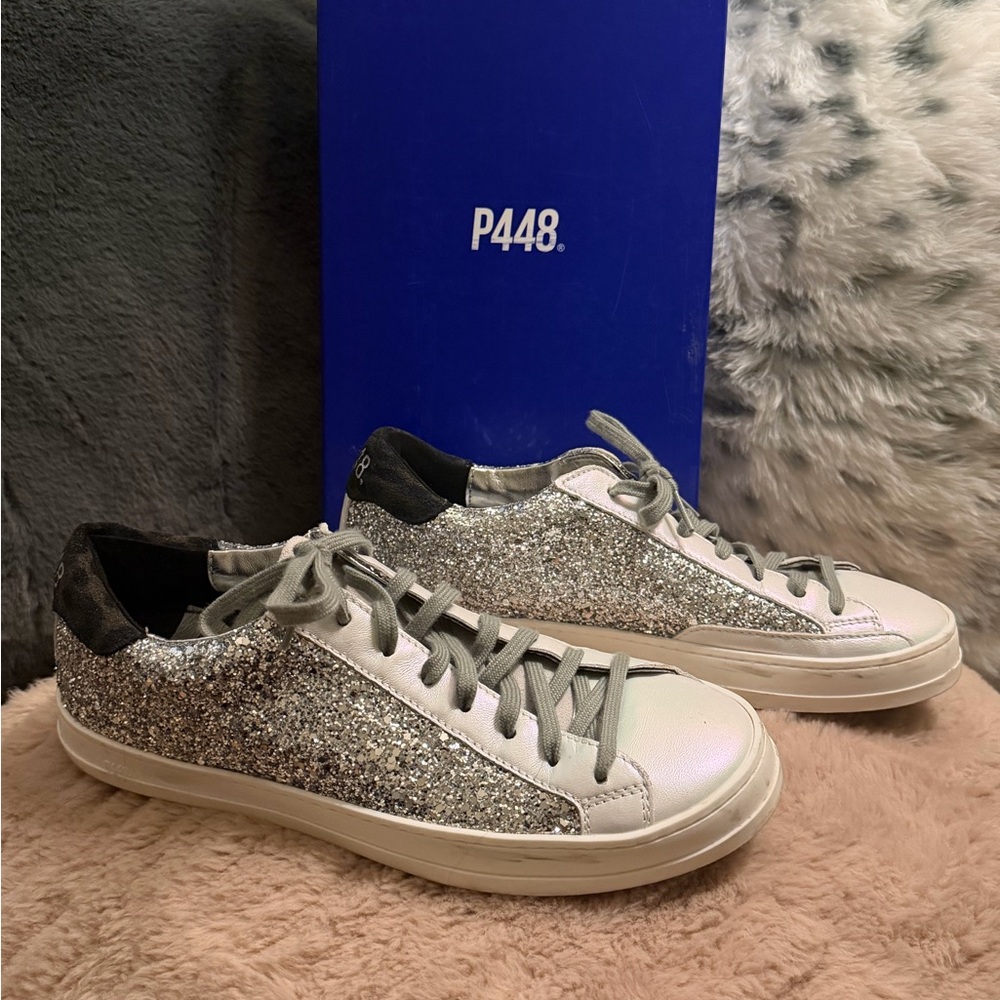 P448 Women's Glitter Sneakers - Silver and White Size 40/9